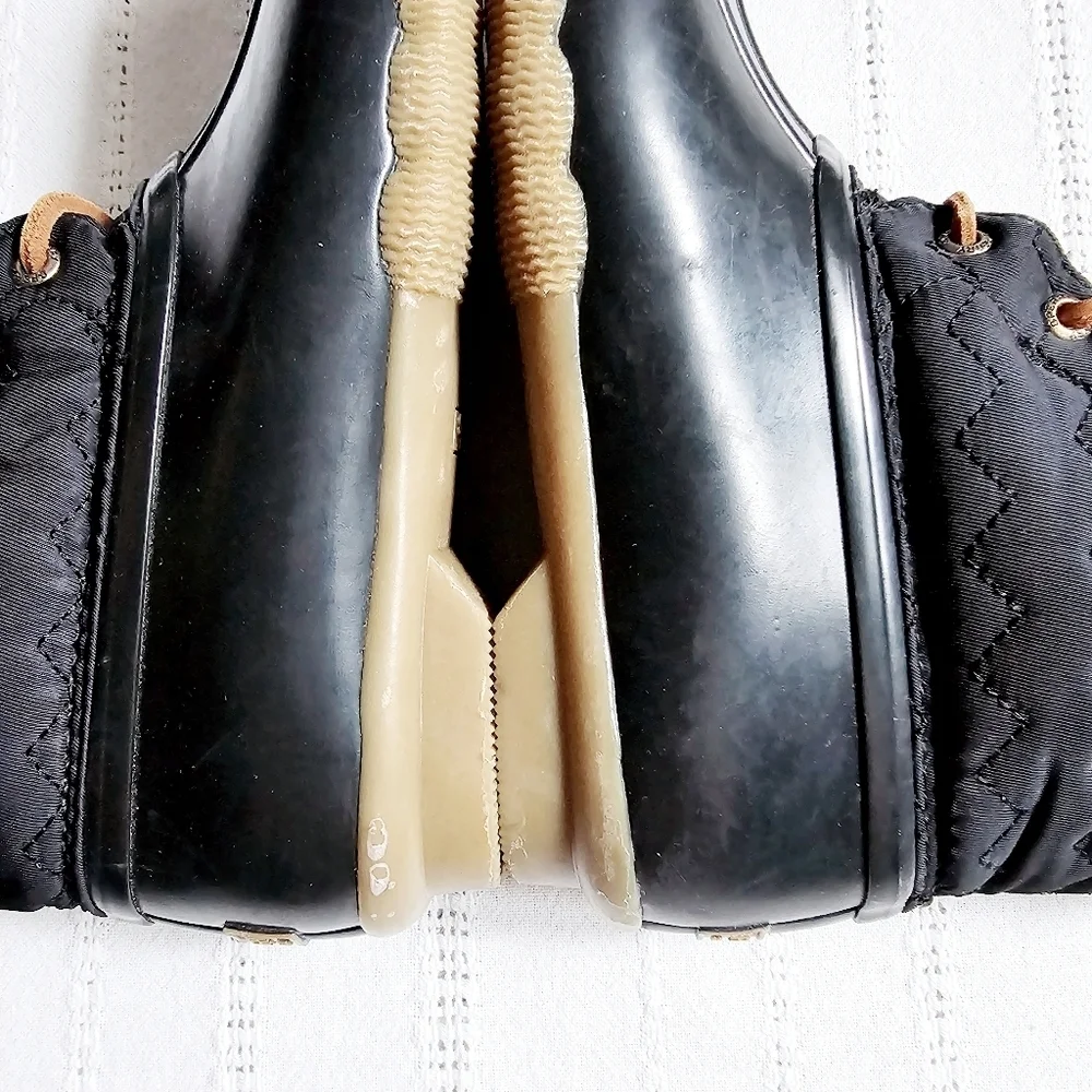 Sperry Top-Sider Saltwater Quilted Duck Boot Rain Shoes Black Leather Laces 6.5